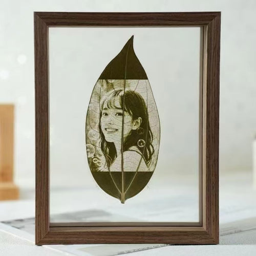 Personalized Photo Engraved Real Leaf with LED Frame | Custom Nature Keepsake Gift no